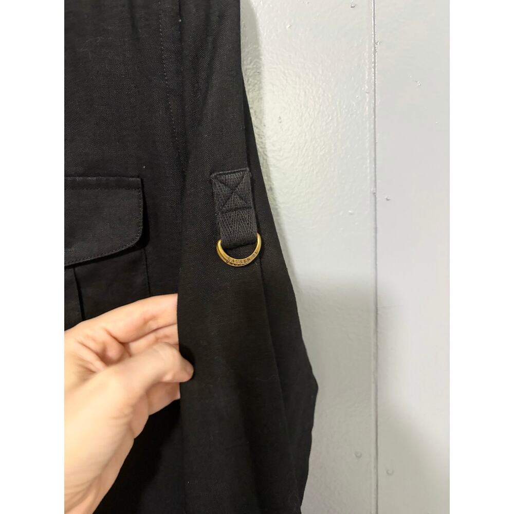 Vintage Lauren Ralph Lauren Black Linen Roll Tab Sleeve Button Down Shirt S - Picture 2 of 6